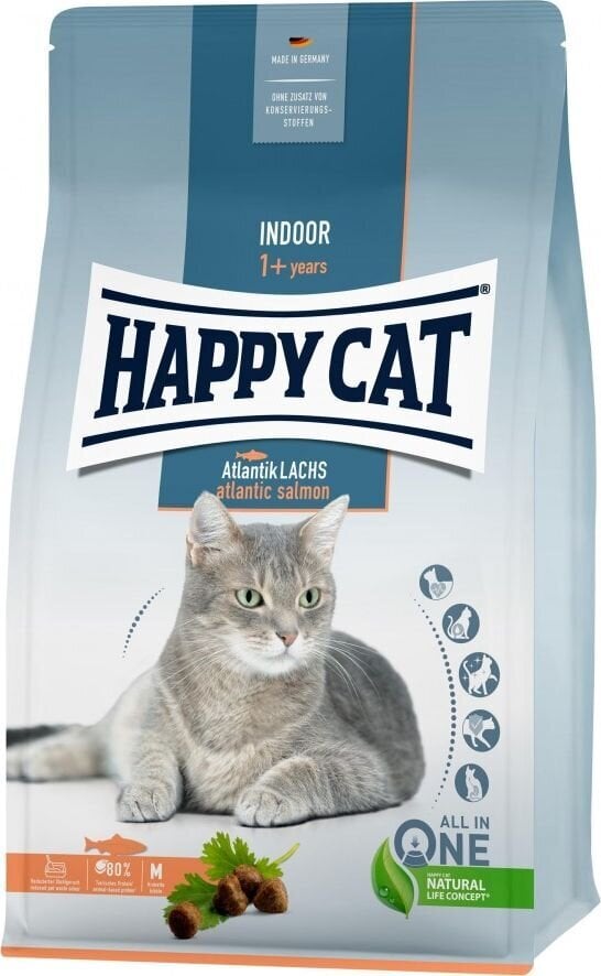 Happy CatIndoor Adult Atlantik-Lachs kassitoit, 4kg цена и информация | Kassi kuivtoit ja kassikrõbinad | hansapost.ee