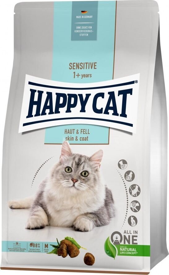 Happy Cat Sensitive Skin & Coat kassitoit, 4kg цена и информация | Kassi kuivtoit ja kassikrõbinad | hansapost.ee