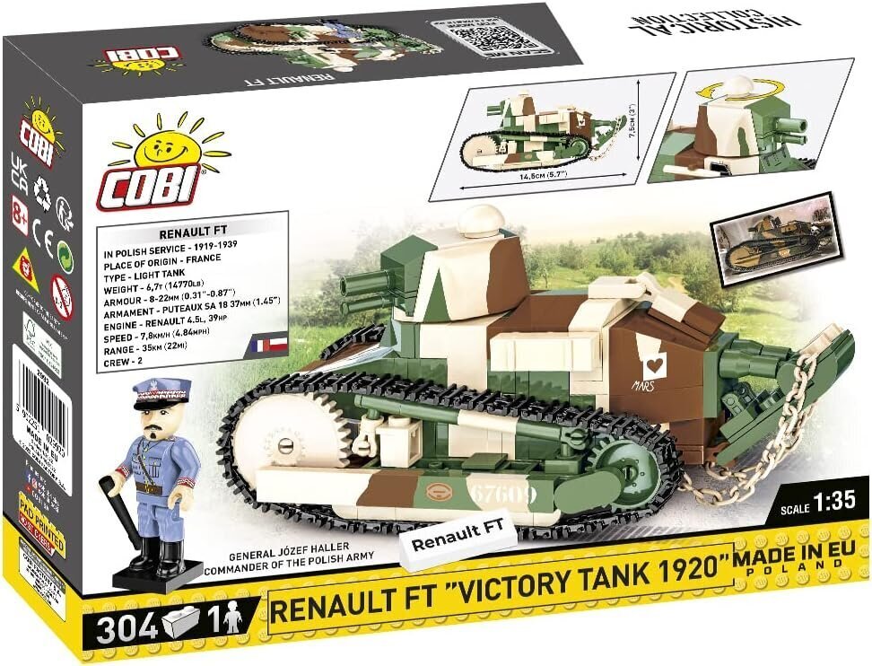 Konstruktor CobiRenault FT Victory Tank 1920, 304 tk цена и информация | Klotsid ja konstruktorid | hansapost.ee