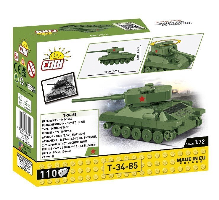 Konstruktor Cobi Tank T-34/85, 110 tk hind ja info | Klotsid ja konstruktorid | hansapost.ee
