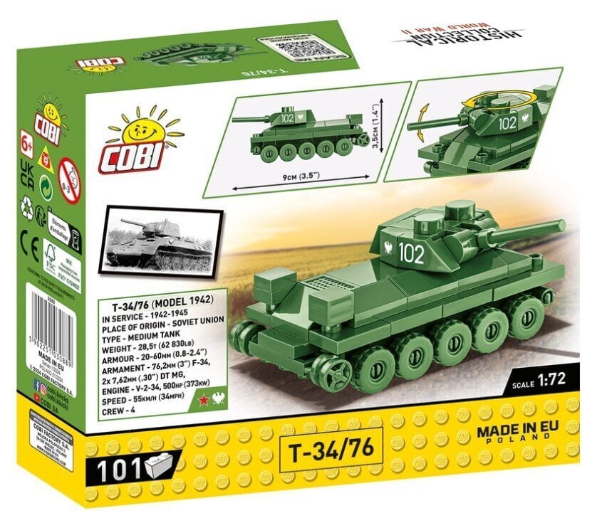 Konstruktor Cobi Tank T-34/76, 101 tk hind ja info | Klotsid ja konstruktorid | hansapost.ee