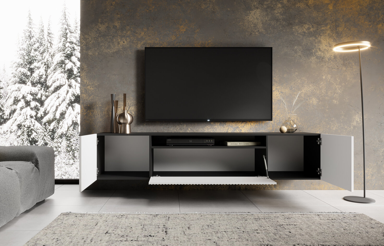 Tv-kapp ADRK Furniture Noemi, valge/must hind ja info | Televiisori alused | hansapost.ee