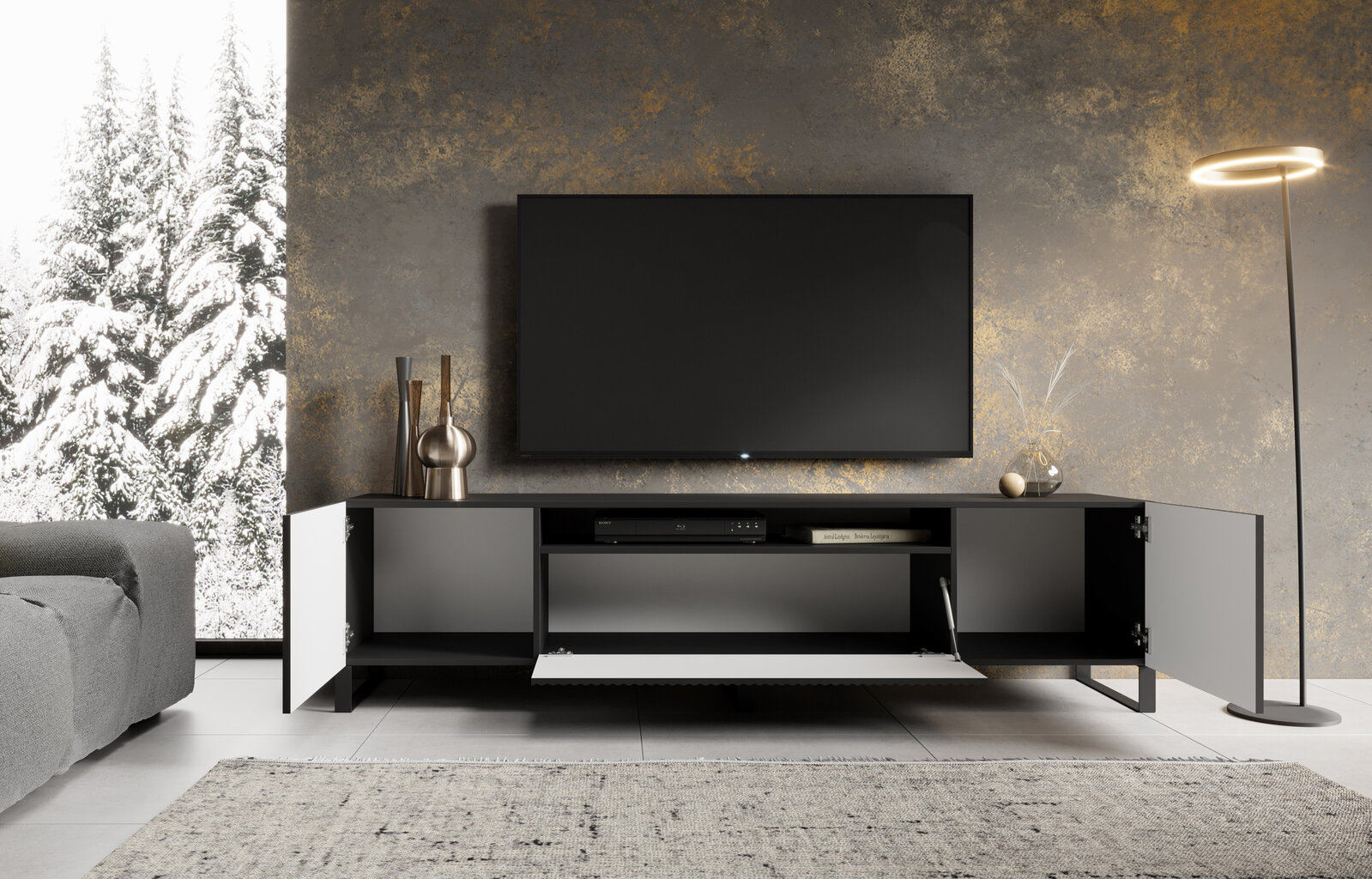 TV-kapp ADRK Furniture Noemi, must цена и информация | Televiisori alused | hansapost.ee