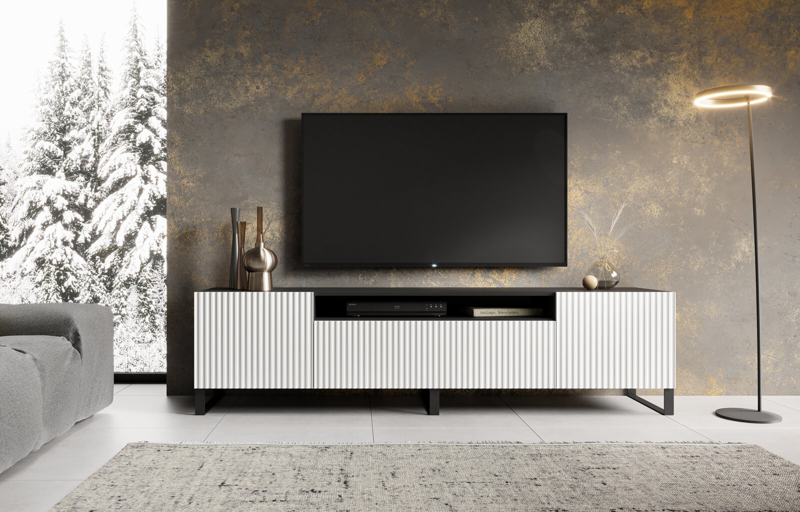 Tv-kapp ADRK Furniture Noemi, valge/must hind ja info | Televiisori alused | hansapost.ee