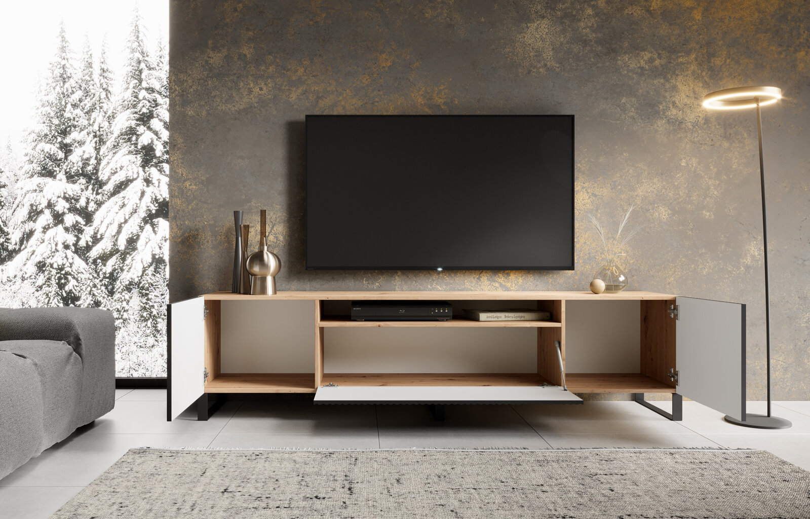 Tv-kapp ADRK Furniture Noemi, must/pruun hind ja info | Televiisori alused | hansapost.ee