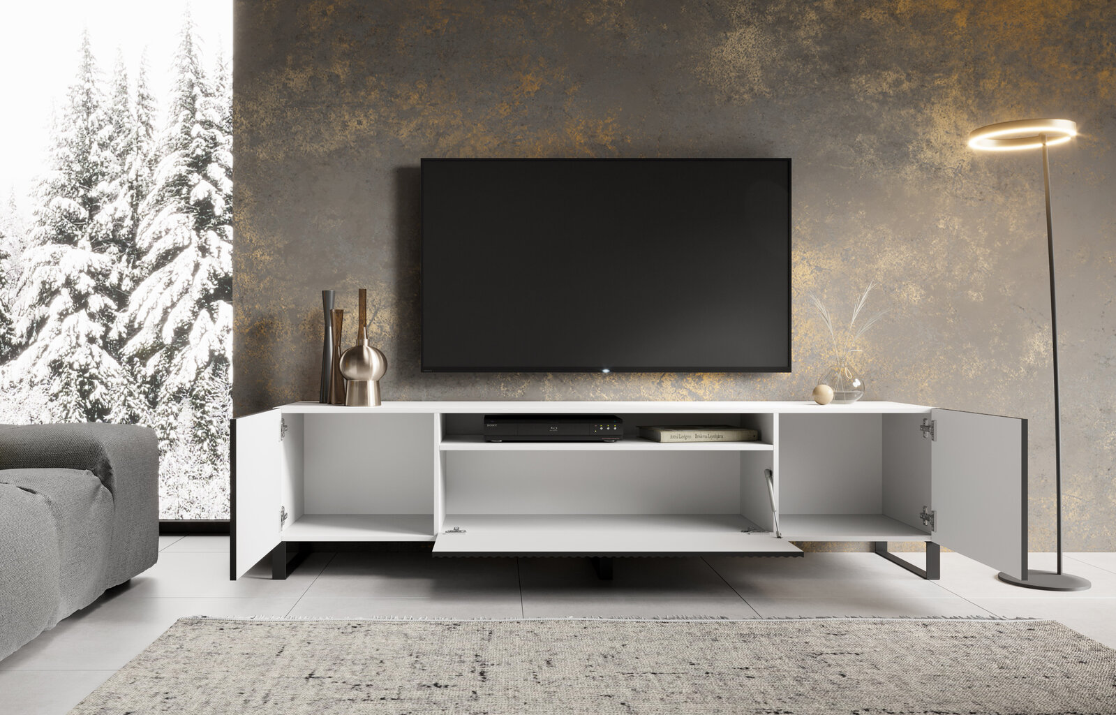 Tv-kapp ADRK Furniture Noemi, must/valge hind ja info | Televiisori alused | hansapost.ee