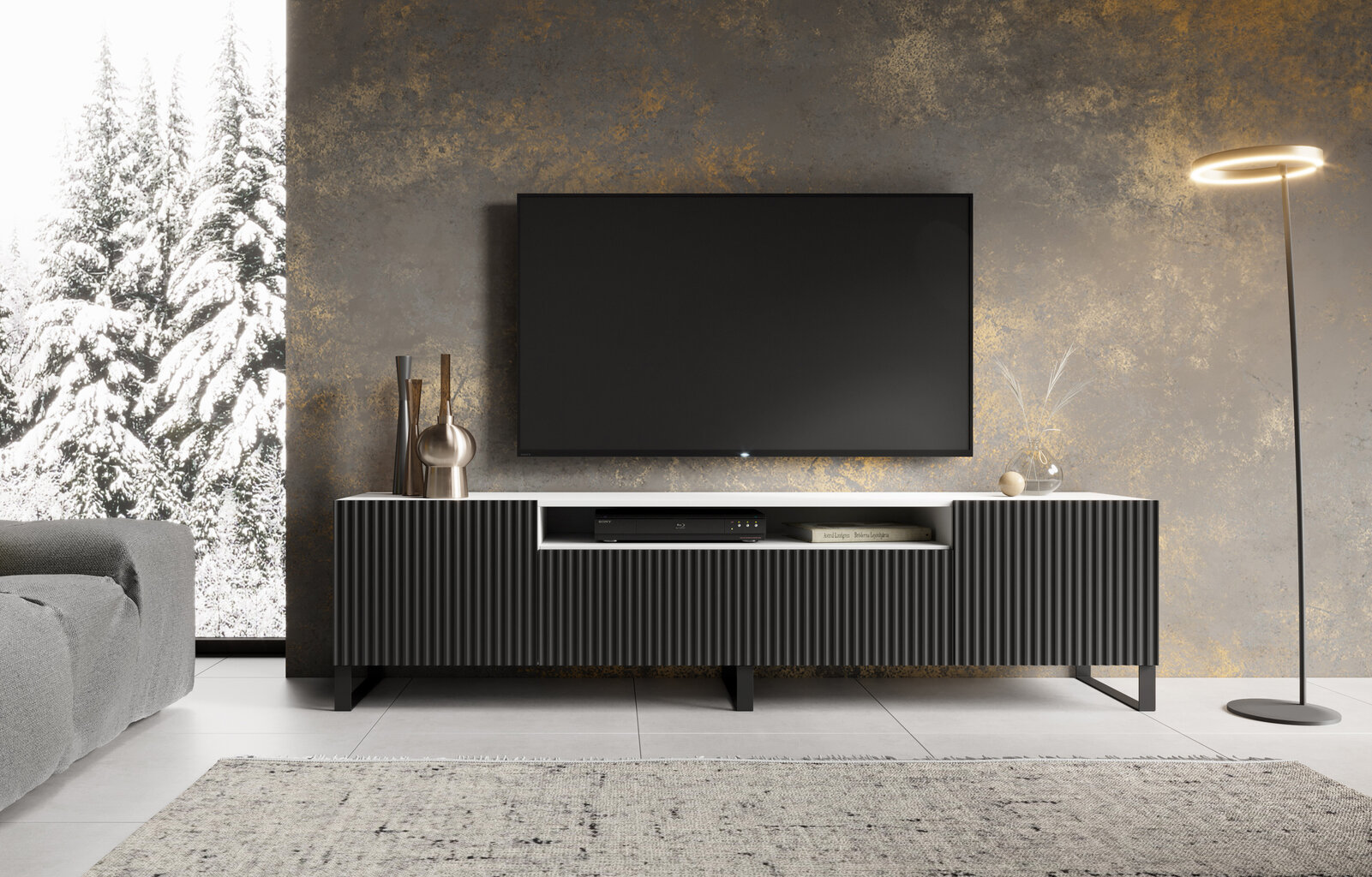 Tv-kapp ADRK Furniture Noemi, must/valge hind ja info | Televiisori alused | hansapost.ee