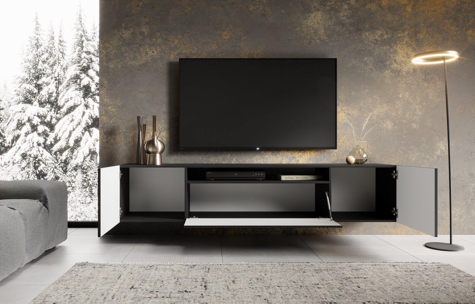 TV-kapp ADRK Furniture Noemi, must цена и информация | Televiisori alused | hansapost.ee