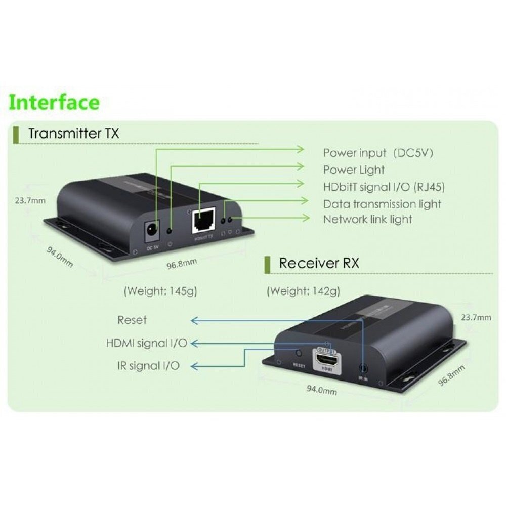 Techly HDMI 1080p*60Hz HDBitT laiendaja kuni 120m Cat6 IR-iga цена и информация | Signaalivõimendid | hansapost.ee