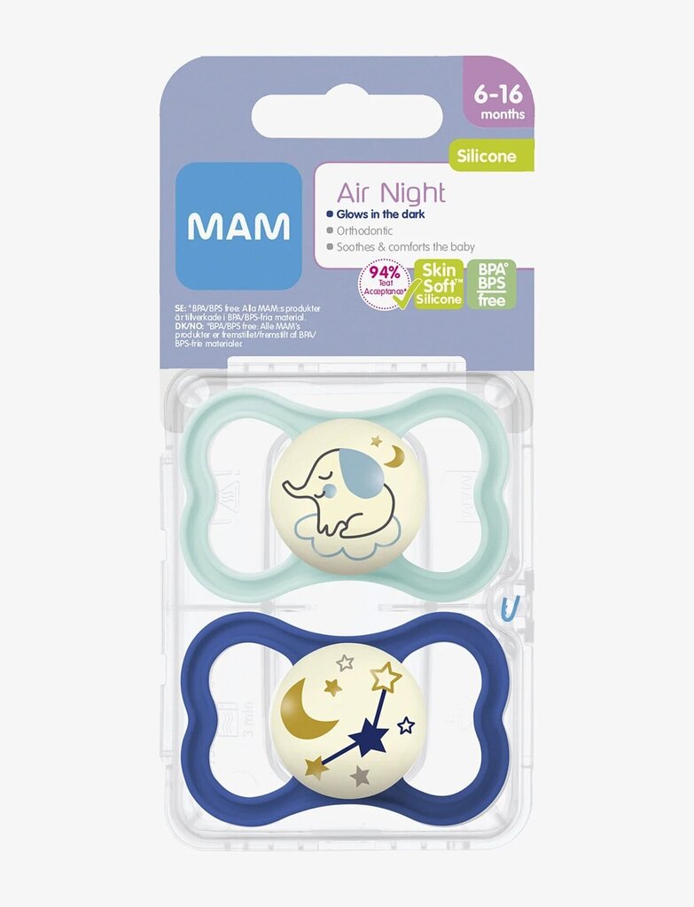 Lutt Mam Air Night Silicone Blue, 6-16 kuud, 2 tk. цена и информация |  Lutid | hansapost.ee