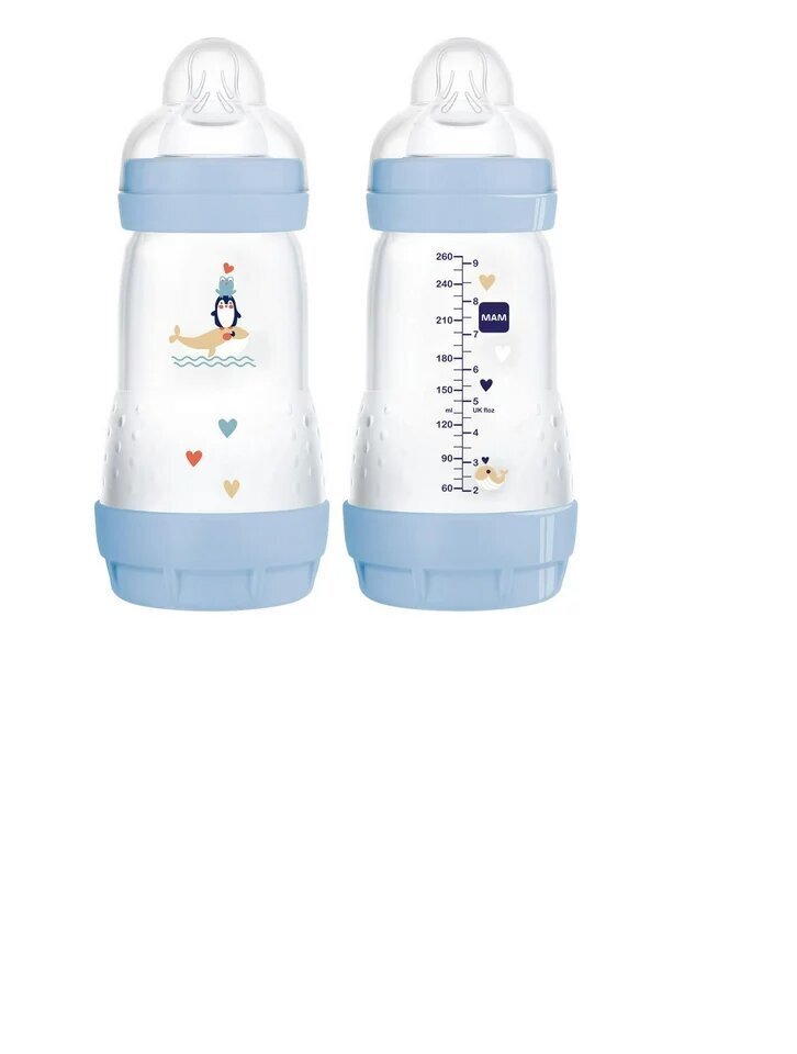 Lutipudel Mam Easy Start Anti-Colic, blue/sinine, 2+ kuud, 2 tk, 260 ml цена и информация | Lutipudelid ja tarvikud | hansapost.ee