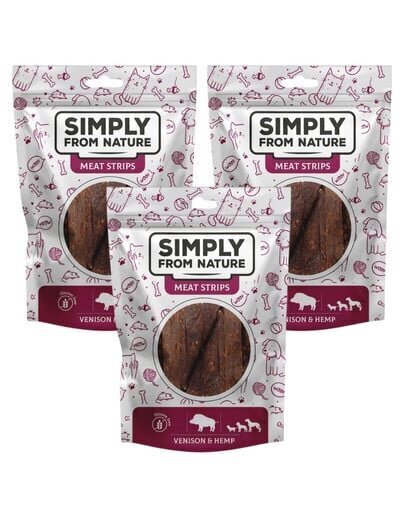 Simply From Nature Meat Strips koeramaiused uluki ja kanepiseemnetega, 3x80 g hind ja info | Koerte maiused | hansapost.ee