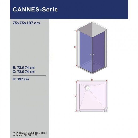 Dušikabiin Aquabatos Cannes 75x75x197 hind ja info | Dušikabiinid | hansapost.ee