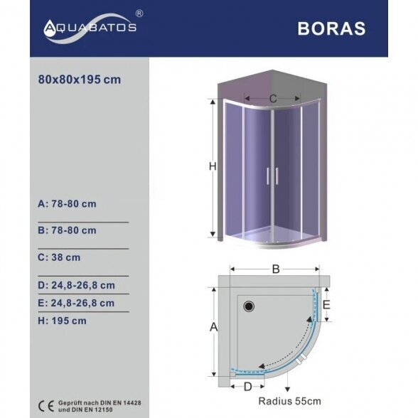 Dušikabiin Aquabatos Boras MS 80x80x195 hind ja info | Dušikabiinid | hansapost.ee