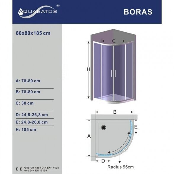 Dušikabiin AQUABATOS Boras CH 80x80x185 цена и информация | Dušikabiinid | hansapost.ee