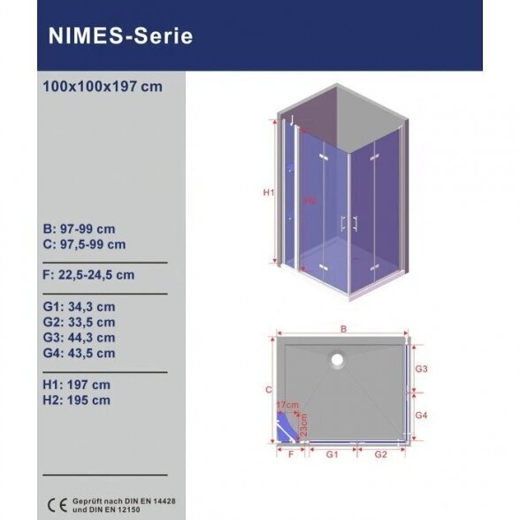 Dušikabiin Aquabatos Nimes 100x100x197 hind ja info | Dušikabiinid | hansapost.ee