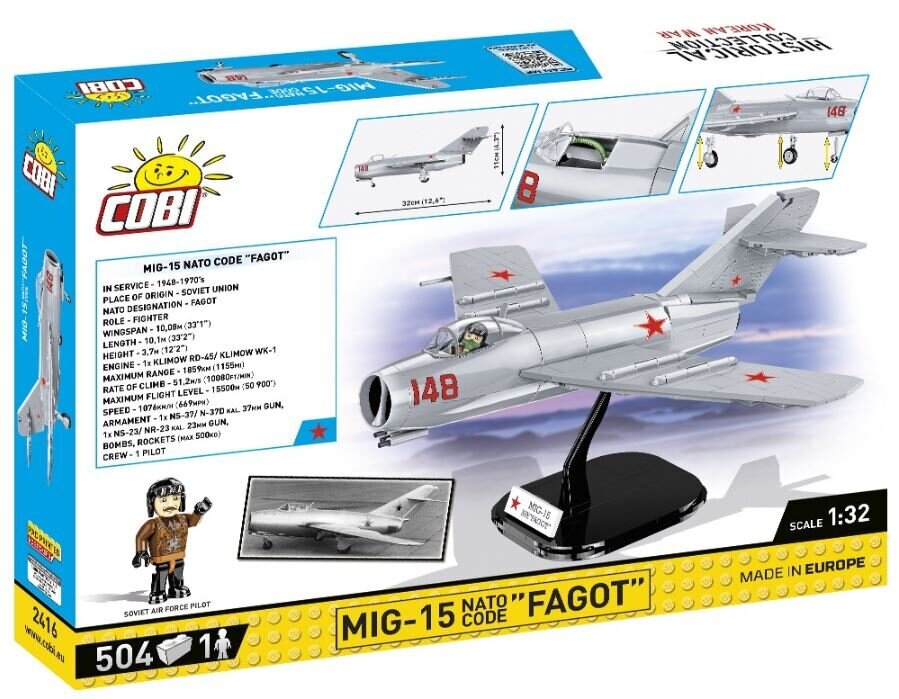 Konstruktor Cobi HC Korea sõja MIG-15 Fagot 2416, 504 tk hind ja info | Klotsid ja konstruktorid | hansapost.ee