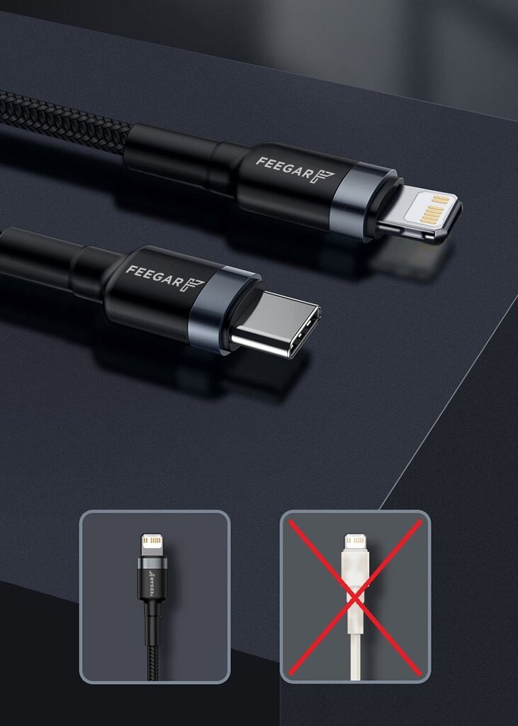 Feegar USB-C - Lightning hind ja info | Mobiiltelefonide kaablid | hansapost.ee