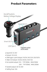 Разветвитель прикуривателя Feegar CIGA 200 Вт 12-24 В 4x USB QC3.0 PD Typ C 10A цена и информация | Зарядные устройства для телефонов | hansapost.ee
