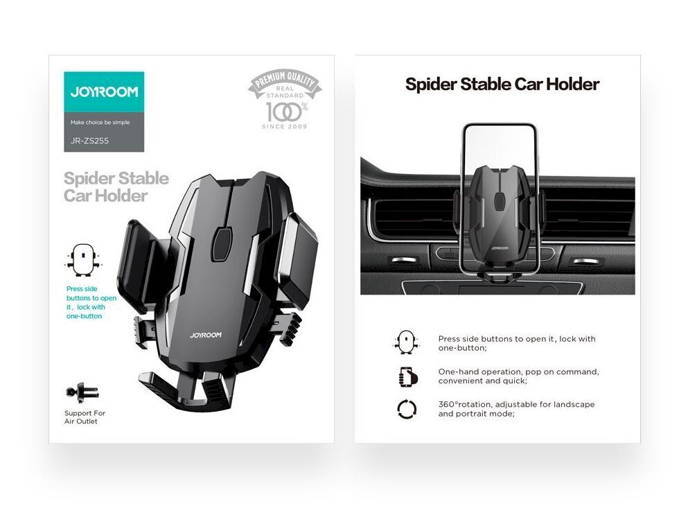 Joyroom JR-ZS255 Spider stabiilne autohoidja õhu väljalaskeava must цена и информация | Telefonihoidjad | hansapost.ee