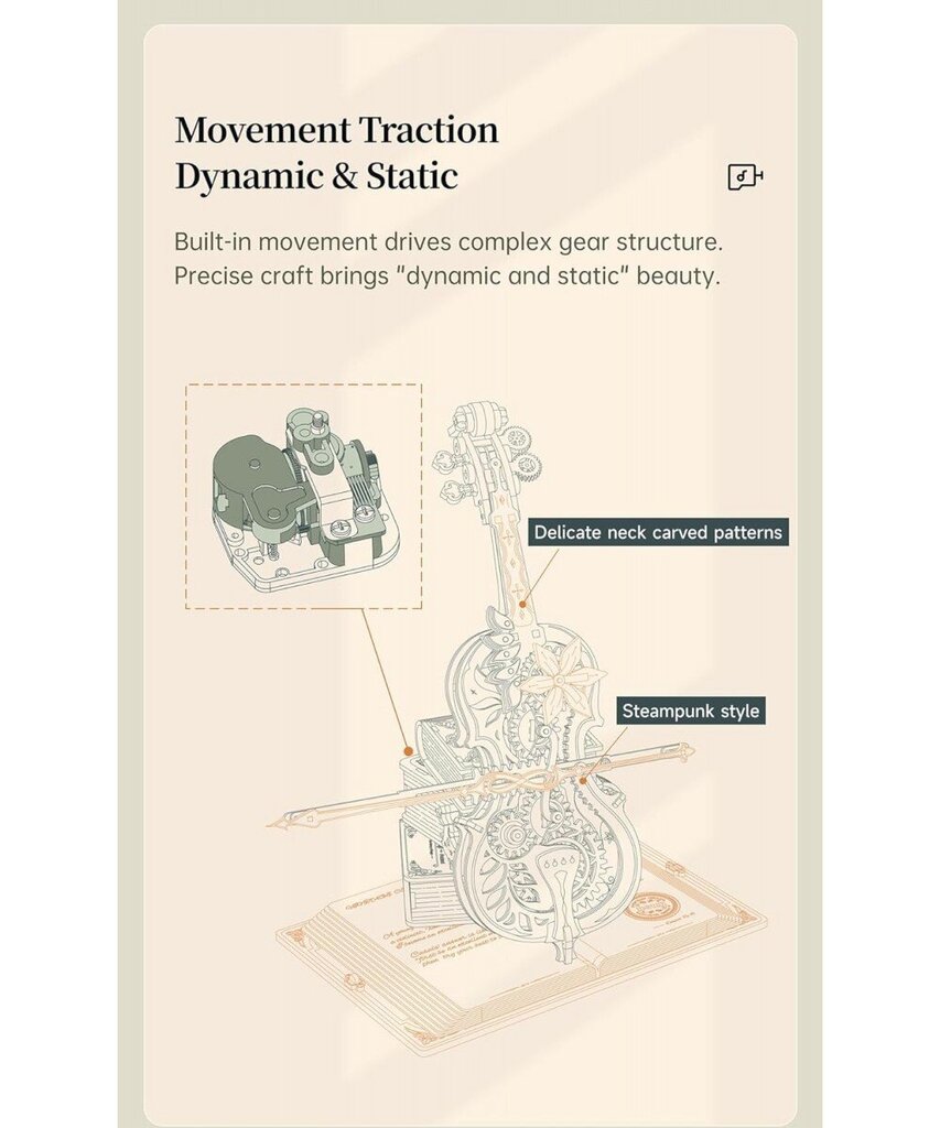 Muusikaline 3D puidust konstruktor Robotime Magic Cello цена и информация | Klotsid ja konstruktorid | hansapost.ee