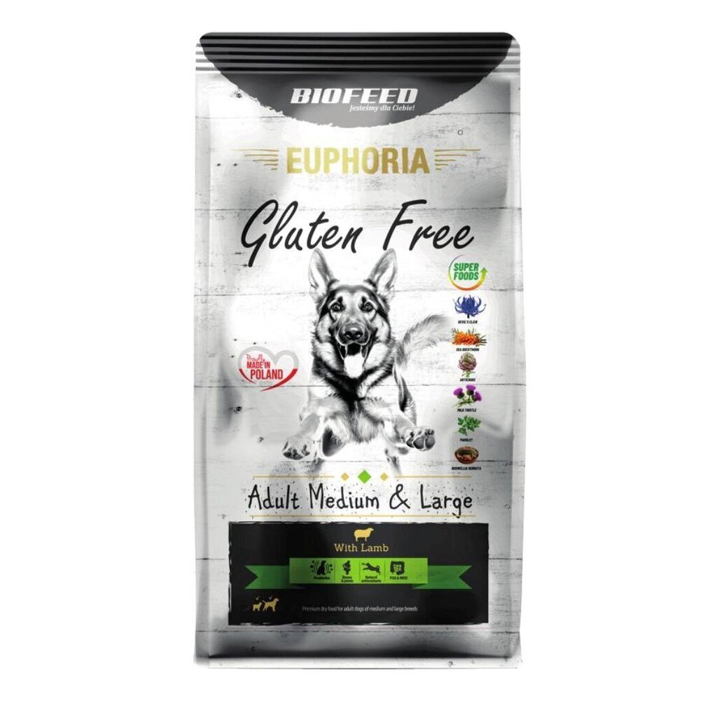 Biofeed Euphoria Gluten Free suurtest ja keskmistest tõugudest täiskasvanud koertele lambalihaga, 12 kg цена и информация | Koerte kuivtoit ja krõbinad | hansapost.ee