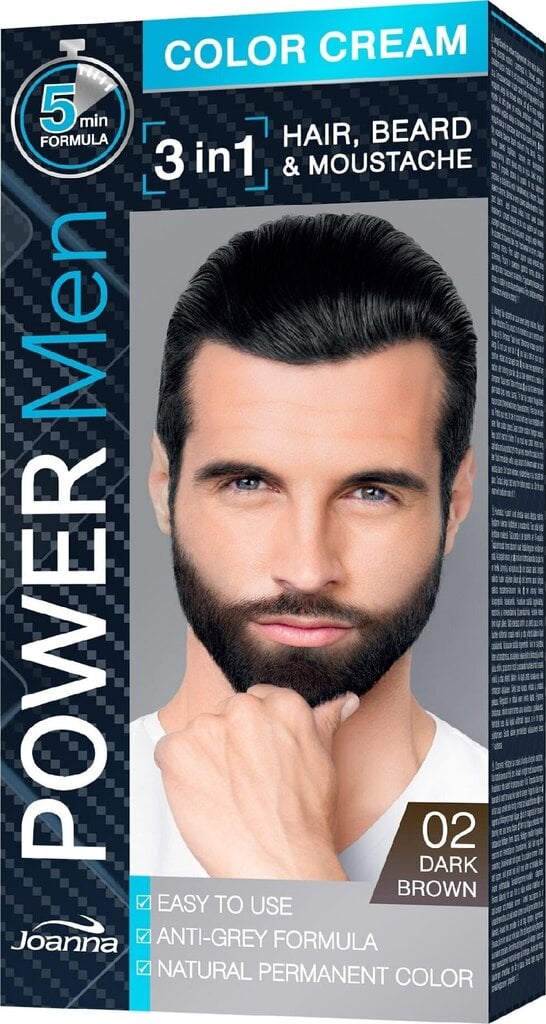 Juuksevärv Joanna Power Men Color Cream 3in1 nr 02 Tumepruun цена и информация | Juuksevärvid | hansapost.ee