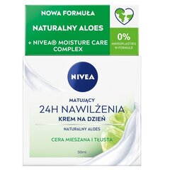 Niisutav päevakreem rasusele/kombineeritud nahale Nivea Moisturizing 24H päevakreem, 50 ml hind ja info | Näokreemid | hansapost.ee