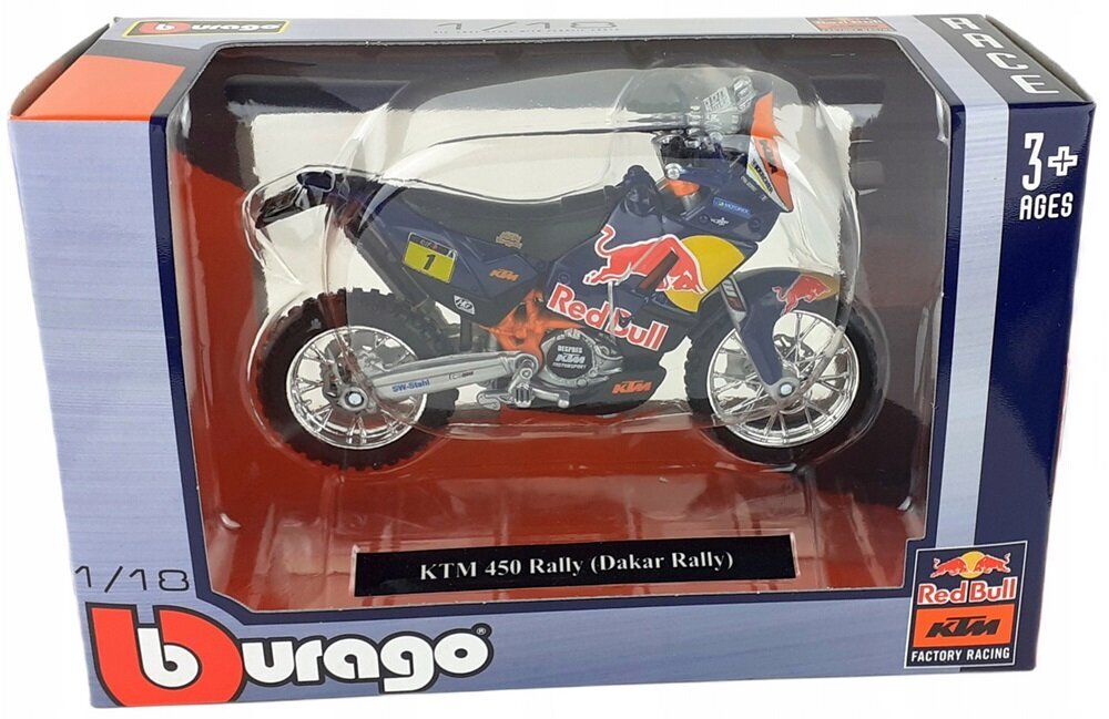 Mootorratas Bburago RedBull Cycle KTM 450 ralli 51071, 1:18 цена и информация | Mänguasjad poistele | hansapost.ee