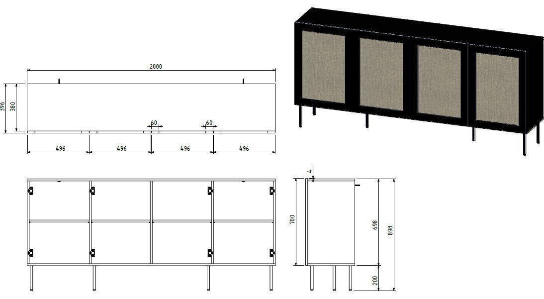 Kummut Cama Meble Juta, must hind ja info | Kummutid | hansapost.ee