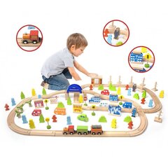 Большой деревянный железнодорожный путь 110 элементов цена и информация | Игрушки для мальчиков | hansapost.ee