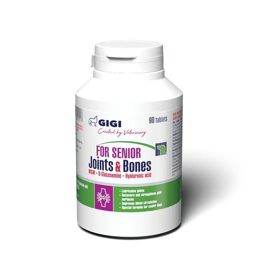 Gigi toidulisand koertele tablettidena Senior Joints & Bones, 90 tk. hind ja info | Vitamiinid ja parasiiditõrje | hansapost.ee