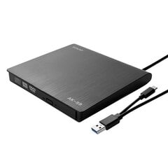 SAVIO AK-59 Внешний тонкий CD/DVD-рекордер R/RW - USB-C/USB-A, черный цена и информация | Оптические устройства | hansapost.ee