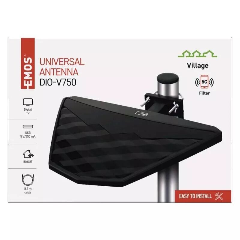 Universaalne antenn VILLAGE DIO-V750, DVB-T2, LTE/4G/5G Filter цена и информация | Televiisori antennid | hansapost.ee