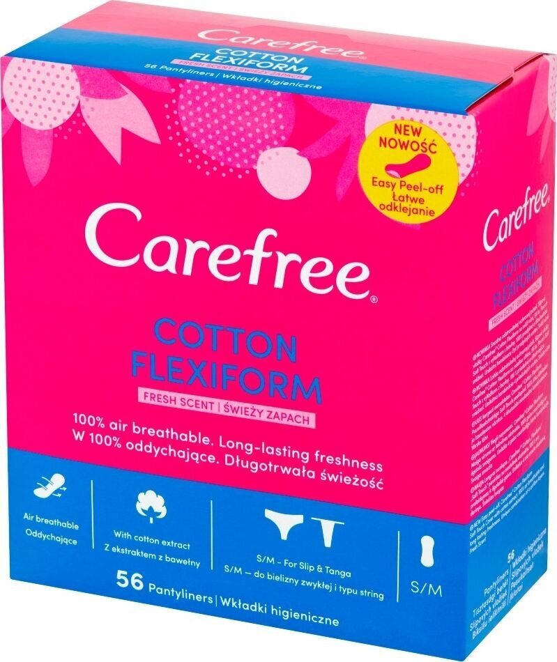 Hügieenisidemed Carefree Carefree Cotton Flexiform Fresh Scent, 56 tk цена и информация | Tampoonid, hügieenisidemed ja menstruaalanumad | hansapost.ee