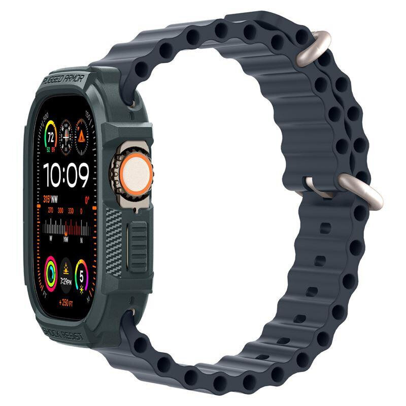 Spigen Rugged Armor ümbris Apple Watch Ultra 1/2 (49 mm) jaoks - tumeroheline hind ja info | Nutikellade aksessuaarid ja tarvikud | hansapost.ee