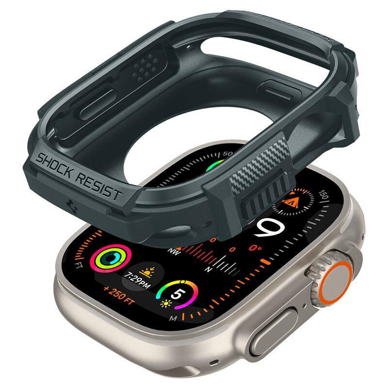 Spigen Rugged Armor ümbris Apple Watch Ultra 1/2 (49 mm) jaoks - tumeroheline цена и информация | Nutikellade aksessuaarid ja tarvikud | hansapost.ee