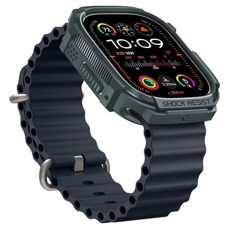 Spigen Rugged Armor ümbris Apple Watch Ultra 1/2 (49 mm) jaoks - tumeroheline цена и информация | Nutikellade aksessuaarid ja tarvikud | hansapost.ee