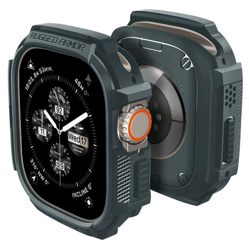 Spigen Rugged Armor ümbris Apple Watch Ultra 1/2 (49 mm) jaoks - tumeroheline hind ja info | Nutikellade aksessuaarid ja tarvikud | hansapost.ee