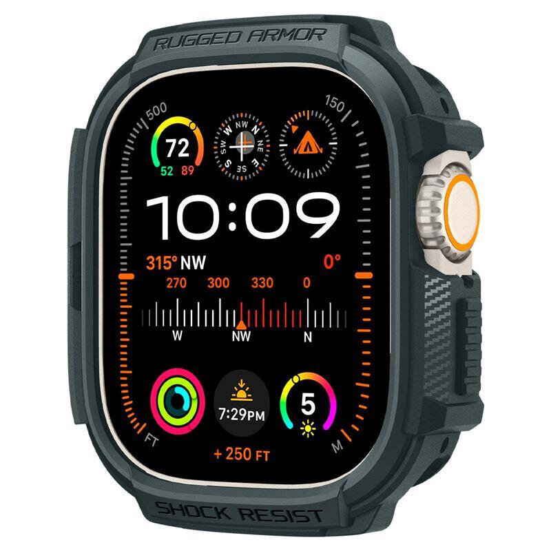 Spigen Rugged Armor ümbris Apple Watch Ultra 1/2 (49 mm) jaoks - tumeroheline hind ja info | Nutikellade aksessuaarid ja tarvikud | hansapost.ee