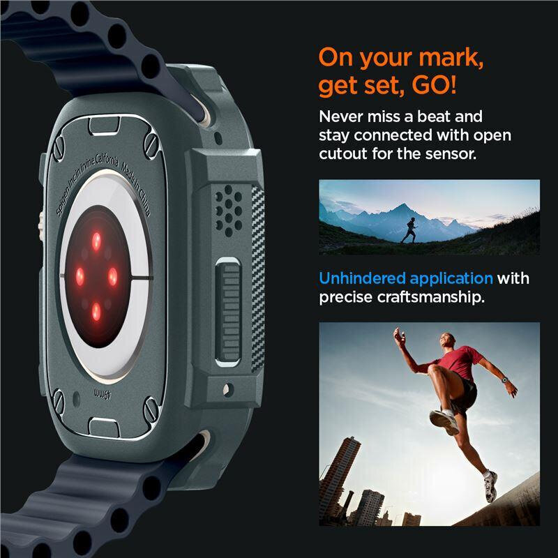 Spigen Rugged Armor ümbris Apple Watch Ultra 1/2 (49 mm) jaoks - tumeroheline hind ja info | Nutikellade aksessuaarid ja tarvikud | hansapost.ee