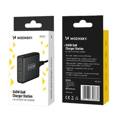 Wozinsky WGCSB 240 Вт GaN Зарядное устройство USB-A / 3 x USB-C — черный цена и информация | Зарядные устройства для телефонов | hansapost.ee