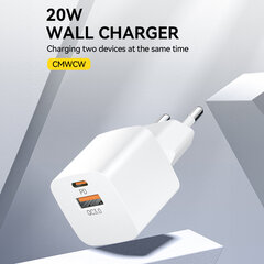 Wozinsky CMWCW 20 Вт USB-C/USB-A зарядное устройство — белое цена и информация | Зарядные устройства для телефонов | hansapost.ee