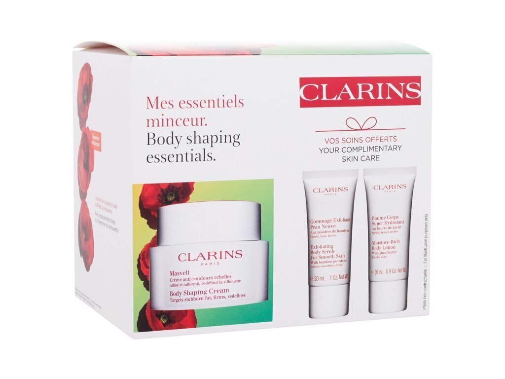 Komplekt kehahoolduseks Clarins Masvelt naistele: pinguldav massaažikreem, 200 ml + naha koorija, 30 ml + tselluliidivastane losjoon, 30 ml цена и информация | Kehakreemid, kehaõlid ja losjoonid | hansapost.ee