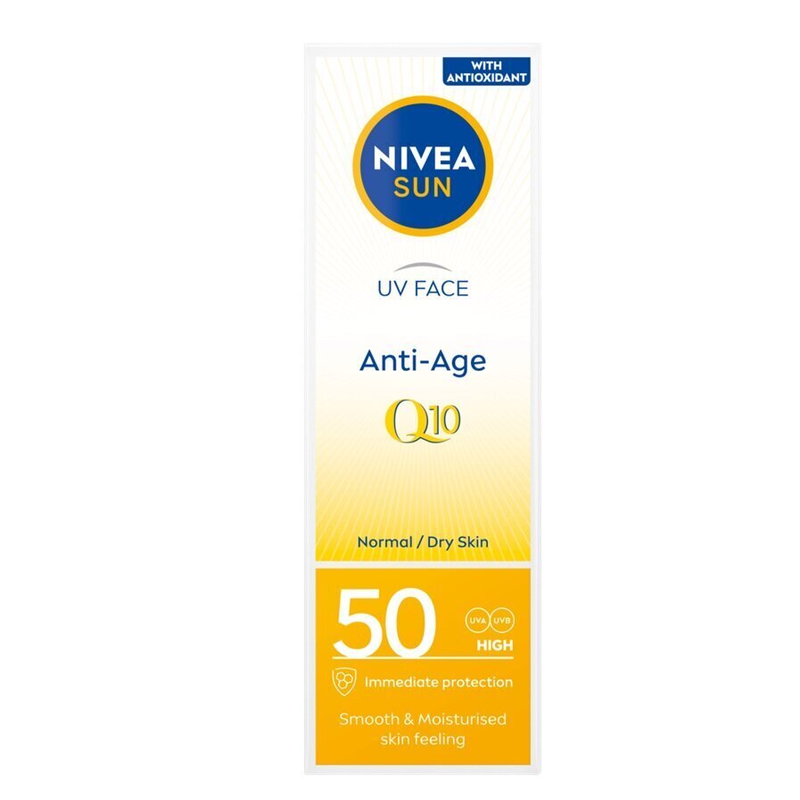 Näokreem Nivea Sun UV Face Anti-Age Q10 SPF50, 50 ml hind ja info | Päikesekaitse ja päevitusjärgsed kreemid | hansapost.ee