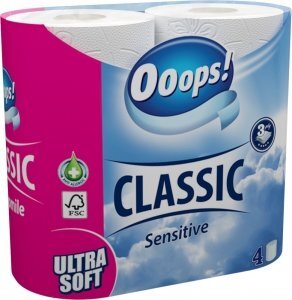 Tualettpaber OOOPS! Classic Sensitive, 3 kihiline, 4 tk. цена и информация | WC-paber ja majapidamispaber | hansapost.ee