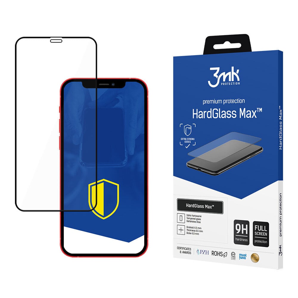 3MK HardGlass Max kaitseklaas Apple iPhone 12/12Pro jaoks, Must hind ja info | Ekraani kaitseklaasid ja kaitsekiled | hansapost.ee