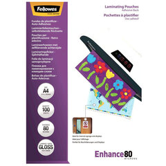 Lamineerimiskiled Fellowes A4 (80 mikronit) kleepuva kihiga, 100 tk price and information | Stationery supplies | hansapost.ee