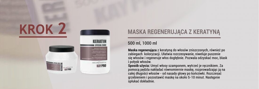 Restruktureeriv mask kahjustatud juustele keratiiniga KayPro, 1000 ml цена и информация | Juuksemaskid, õlid ja seerumid | hansapost.ee