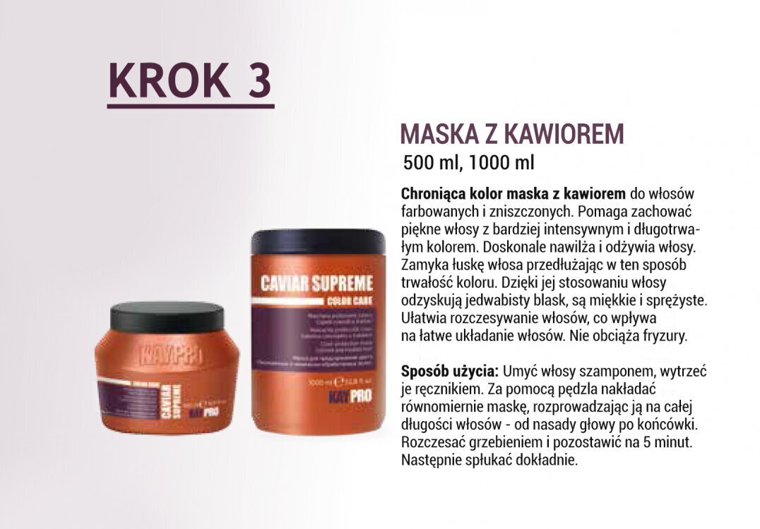 Juuksemask kaaviari ekstraktiga värvitud ja kahjustatud juustele KayPro Color Protection, 1000ml цена и информация | Juuksemaskid, õlid ja seerumid | hansapost.ee